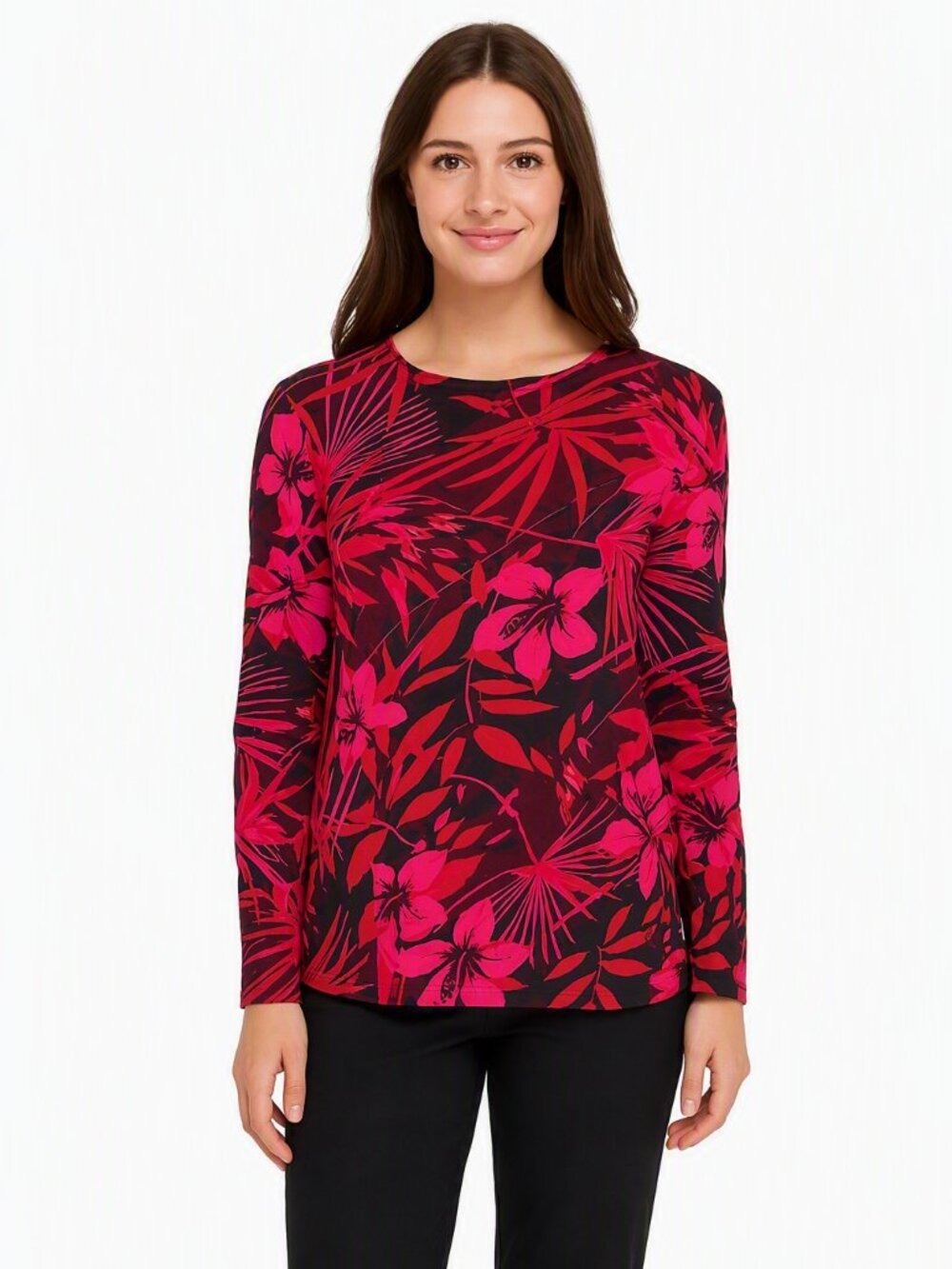 Sharon Anthony Floral Long Sleeve Top M | Pink Burgundy Black